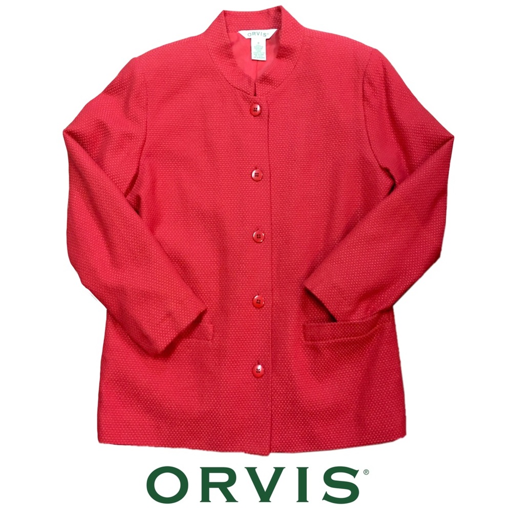 Orvis Red Textured Kirby Jacket, Stand Collar, Casual Dressy, Size 8, EUC